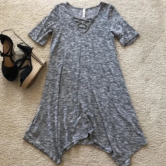 Marbled Grey Handkerchief Hem Tunic Dress - Picture 2 of 5